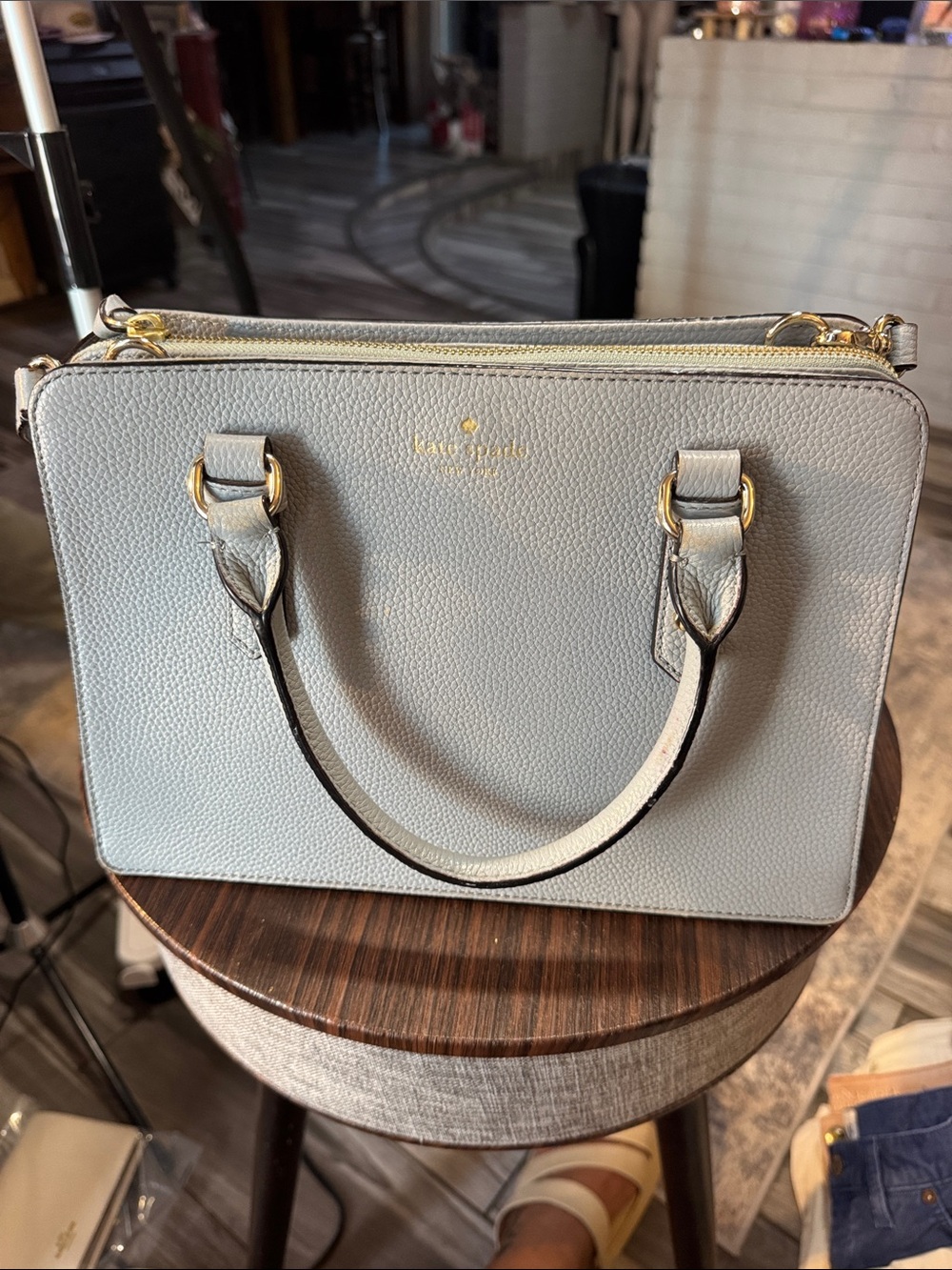 kate spade Light Gray Pebbled Leather Satchel with Gold Hardware